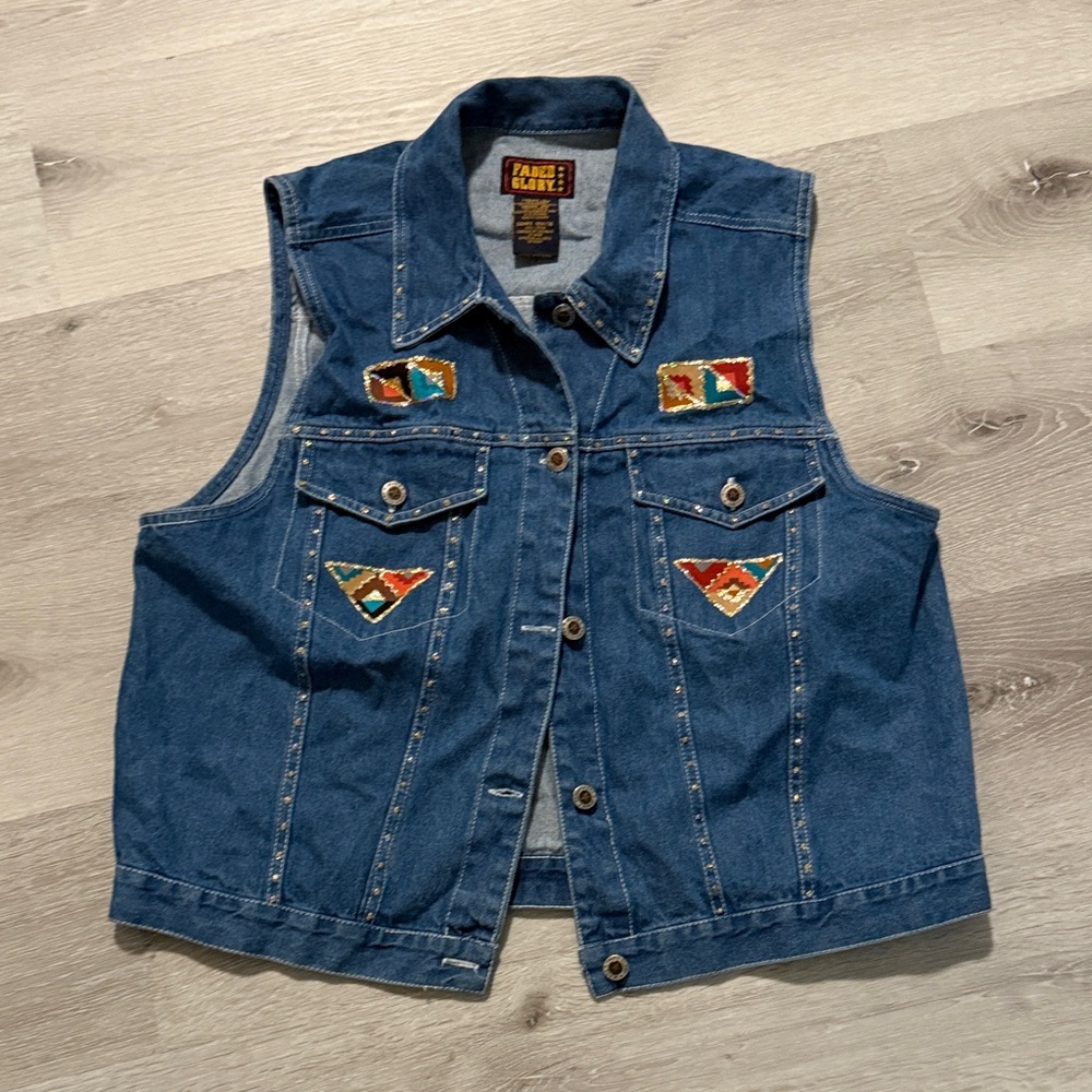 Vintage (Y2K) Denim Vest with Painted‎ Accents - 16W